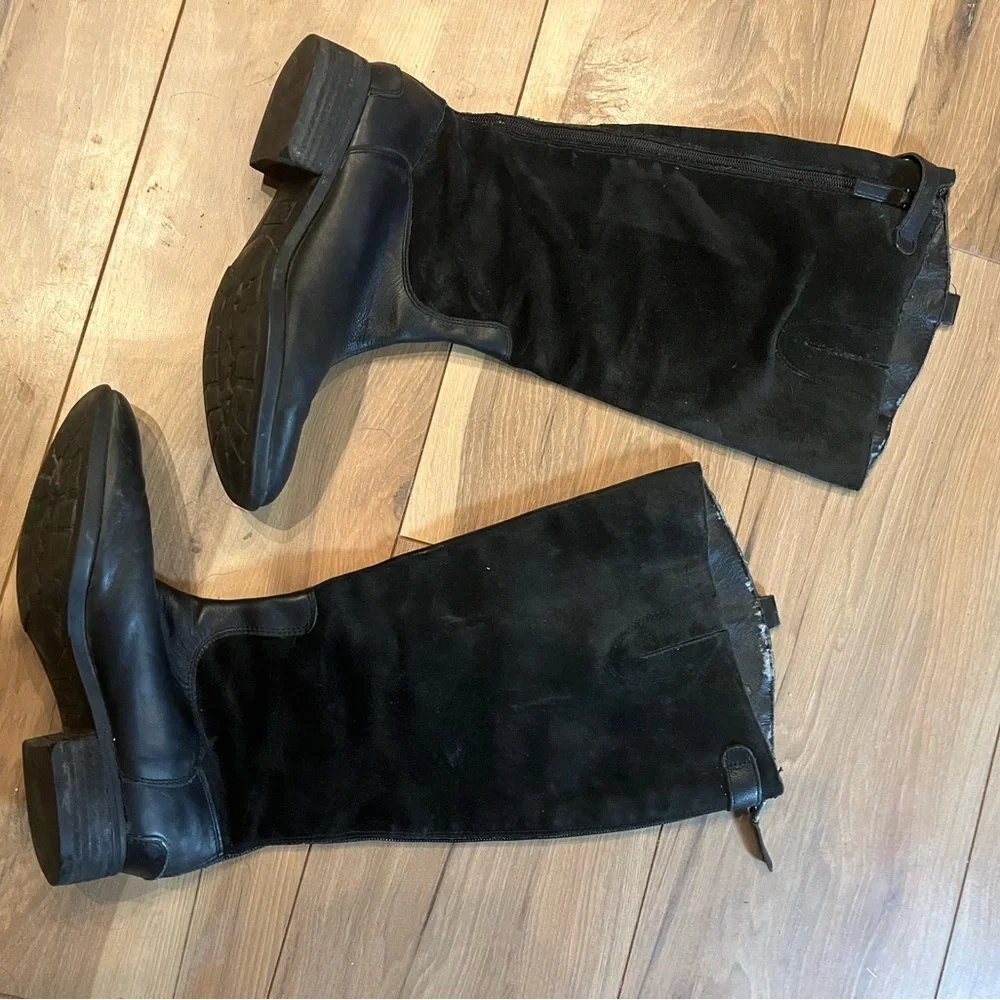 Sam Edelman Pembrooke Tall Riding Boots Black Leather Suede Back Zip Women’s 8